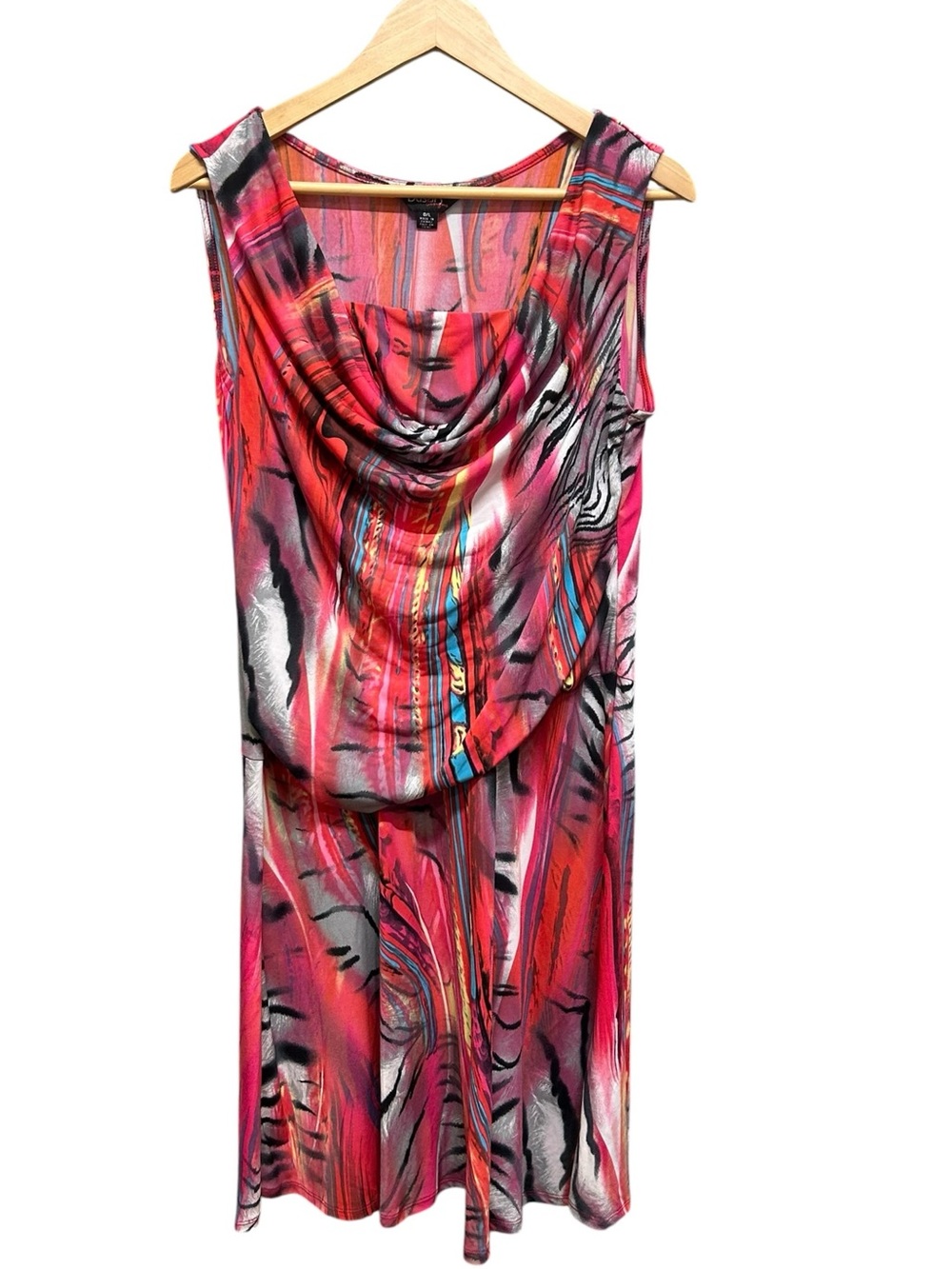 Dusak Multicolor Draped Front Stretchy Colorful Dress Size L